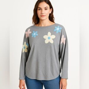 1064.Floral Gray knitted soft Sweater with 3D flower